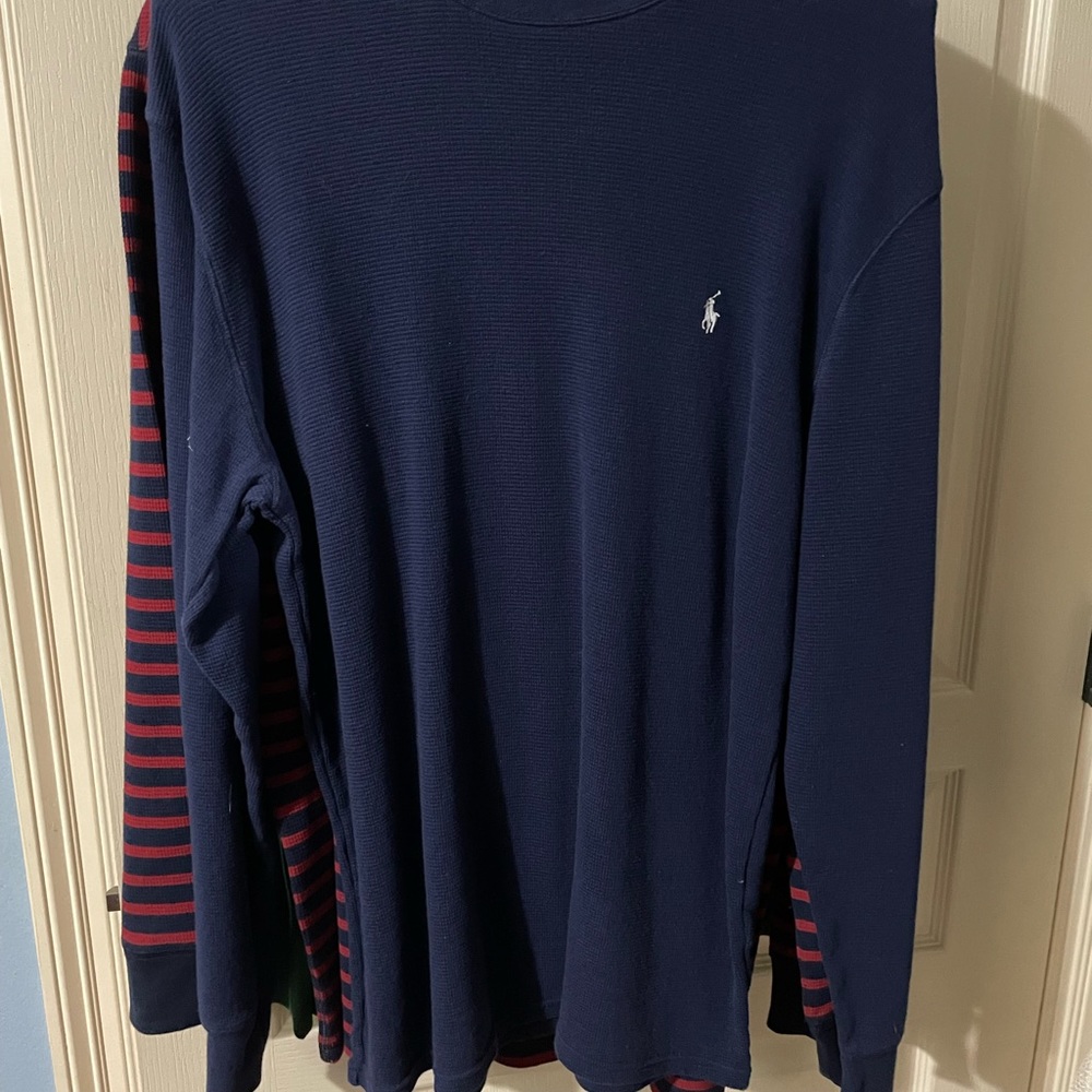 Polo Ralph Lauren NWOT RL Navy white pony waffle knit long sleeve shirt